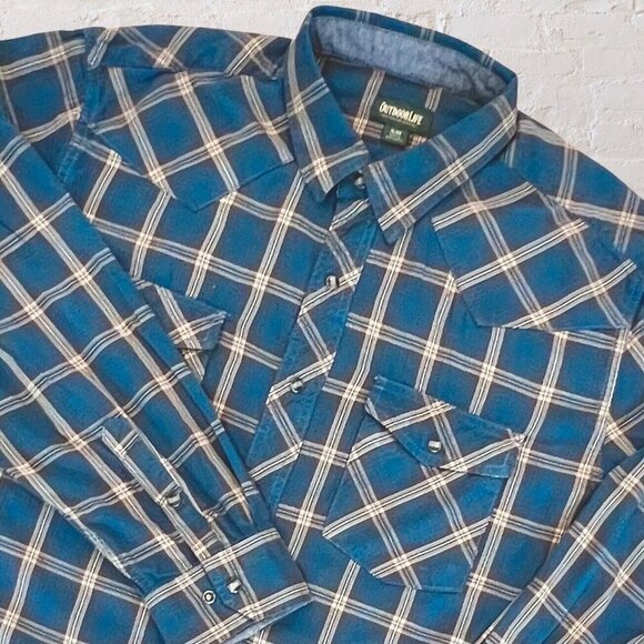 Outdoor Life Blue Western Plaid Button Up Long Sleeve Pearl Snap Buttons Size XL - Picture 1 of 15